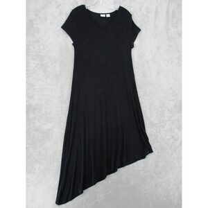 Chicos Dress 1 US Medium Slinky Knit Travelers Asymmetric Hem Stretch Minimalist